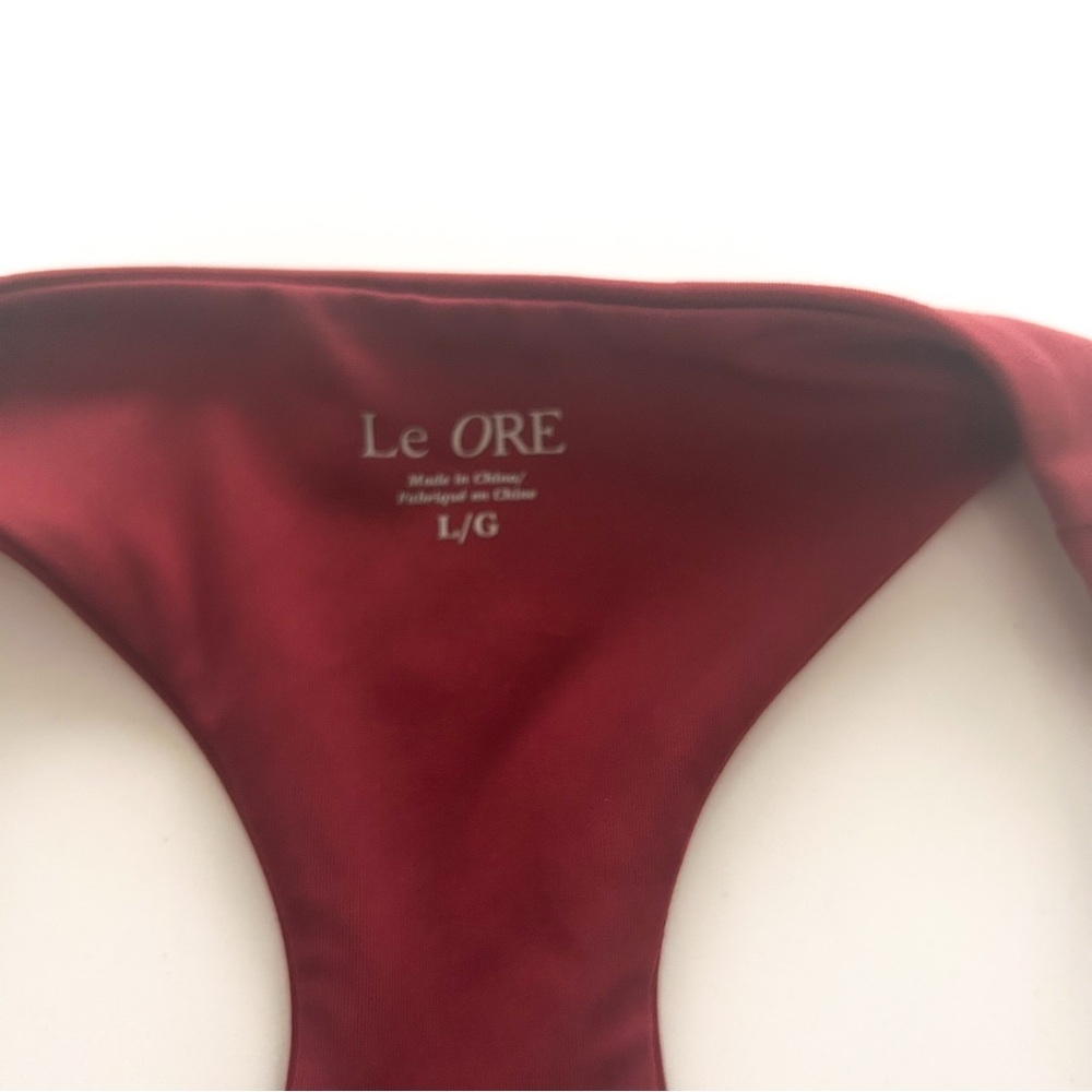 Le Ore Ancona Sports Bra Burgundy Cutout Open Back Racerback Size L NWT - Picture 8 of 12